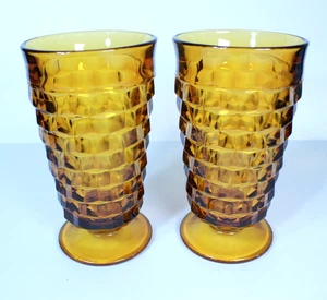 Vintage Indiana Glas Co (2) Bernsteinfarbener kubistischer Becher mit Fuß - Bild 1 von 11