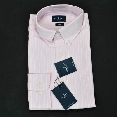 Hackett Essential Shirt OX Stripes College Pink white Slim Fit BNWT HM309820 - Image 1 of 4