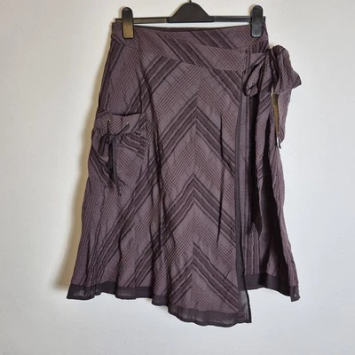 Next Y2K 12 Brown Chevron Stripe Skirt Pocket Vintage Tie Waist - Image 1 of 4