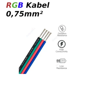 5-300m RGB LED Verlängerungskabel Flachleitung Rot Grün Blau Schwarz Meterware - Bild 1 von 1