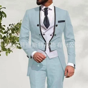 Men's Plus Size Groomsman Suit Three-piece Casual Business Banquet Dress Suit - Picture 1 of 30