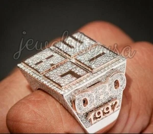 Men's 3 Ct Simulated Diamond Custom Name Letter Ring 14k Rose Gold Plated Silver - Picture 1 of 6
