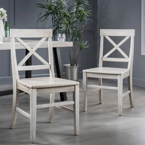 Acacia Wood Dining Chairs, Light Grey Wash, 21D x 17.75W x 35.5H Inch (Set of 2) - Picture 1 of 11