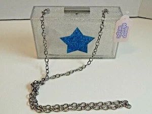 More Than Magic Star Acrylic Purse White Blue Silver Sparkle 40" Chain  - Picture 1 of 4