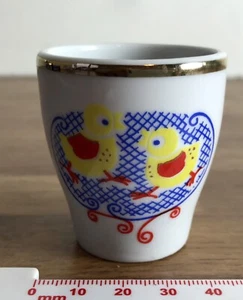 Gold Rimmed Painted Egg Cup with Two Chicks Motif - Picture 1 of 9