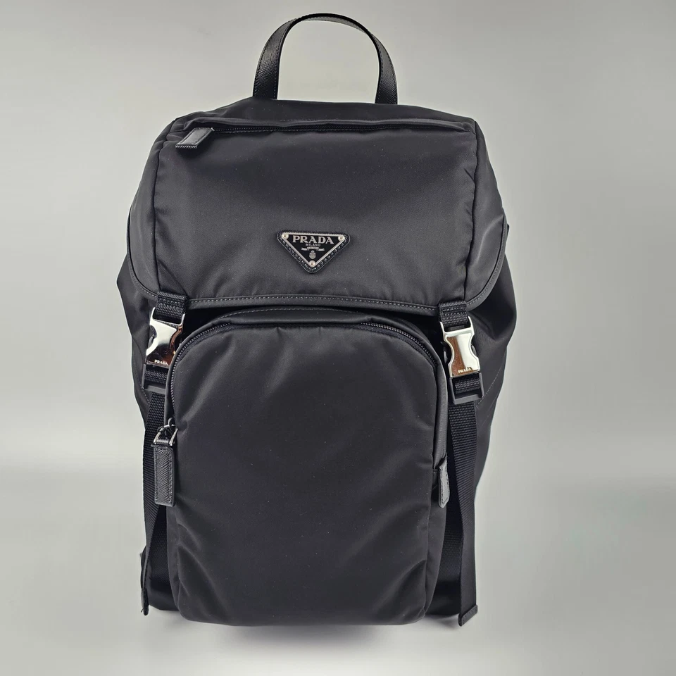 Prada Re Nylon and Saffiano Leather Backpack Black 2VZ135-2DMG-F0002-V-HOL Mens