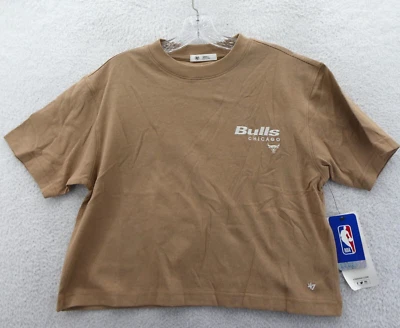 Chicago Bulls Shirt Womens Small Loose Khaki '47 Brand Cotton Knit Crop Top New - Image 1 of 4