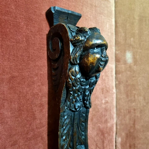 Angel wood carving corbel bracket 17th C - Antique French architectural salvage Cover