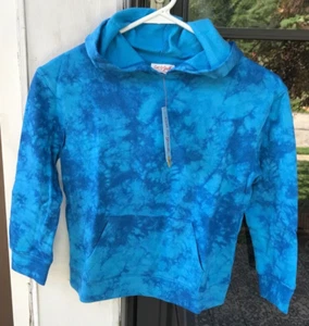 Cat &Jack S 6/6X Girls Bright Blue Tie Dye LS Pullover Hooded Sweatshirt New 03 - Picture 1 of 5