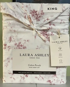 Laura Ashley King 4pc Sheet Set Garden Muse Floral Pink White Cottagecore NEW - Picture 1 of 2