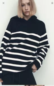 Zara gestreifter Langarmpullover mit Kapuzenstrick - Bild 1 von 8