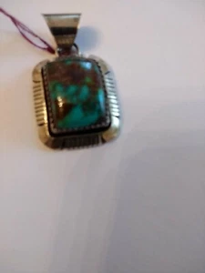 NAVAJO LEGNO DI BRUCIO FATTO A MANO ARGENTO STERLING TURCHESE Firmato - Foto 1 di 4