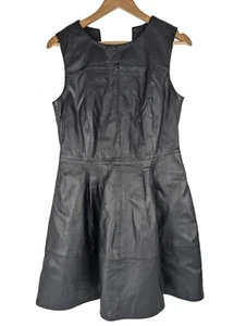 Oasis Leather Dress, Black Short Skater Dress, Back Zip Detail Sleeveles Size 12 - Picture 1 of 10