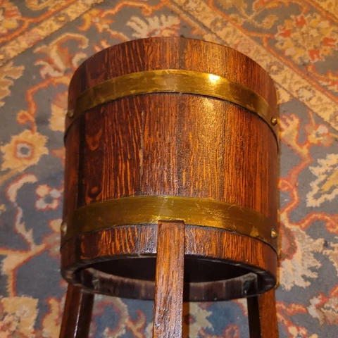 Antique 19c RA Lister Wood Brass Plant Stand Jardenier England Arts & Crafts Cover