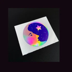 SPACE MOON CELESTIAL STAR ZODIAC Vintage mod sticker decal PRISM FOIL HOLO - Picture 1 of 3