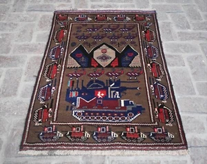 Handmade Vintage Afghan Soviet War Carpet Persian Tribal Baluchi Wool 3x5 Ft Rug - Picture 1 of 10