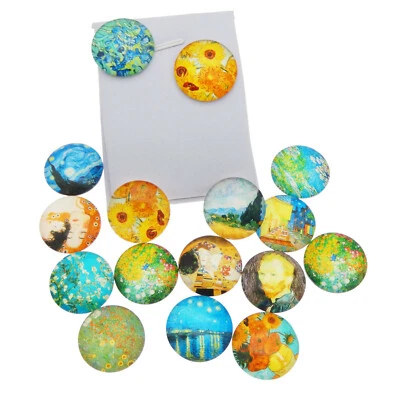 10-50pcs Mixed Famous Painting Glass Flatback Cabochon Ornament Accessory 8-30MM - Image 1 of 4
