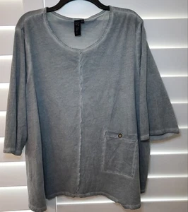 Damen Focus Casual Life grau 3/4 Slv leichtes Baumwolltop mit Tasche, Übergröße 2XL - Bild 1 von 1