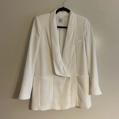 Zara Women S White Events Collection Limited Edition Tuxedo Blazer Jacket - Image 1 of 4