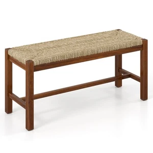 40" Long Wood Bench Indoor Dining Entryway End of Bed Bench Natural Seagrass - Picture 1 of 9