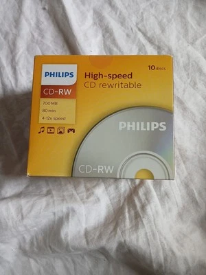 Philips CD-RW Blank Rewritable Discs 80 Mins 700MB 4-12x Speed Plastic Cases x10 - Image 1 of 4
