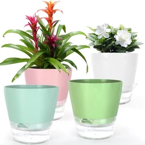 4 Pcs Self Watering Plant Pot , 6 inch Plant Pot with Drainage Hole and Large... - Picture 1 of 7