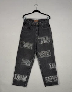 Pantalones de mezclilla vintage Members Property para hombre 32x32 negros bordados dinero años 90 - Imagen 1 de 15