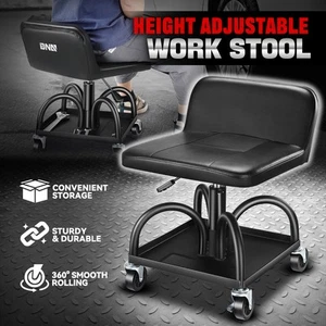 330lbs Adjustable Swivel Mechanics Rolling Seat Creeper Garage Stool Work Chair - Picture 1 of 7