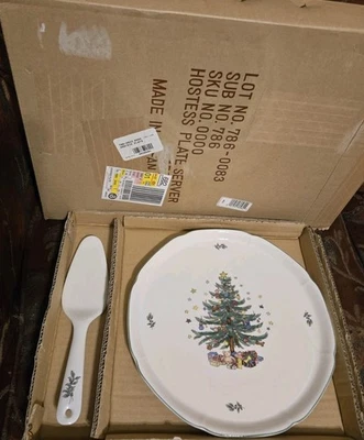 "Plato de pastel de anfitriona Nikko Felices Fiestas Navidad 11"" de colección nuevo en caja con servidor" Foto 1 de 4