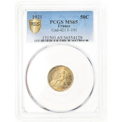 [#903675] Coin, France, Chambre de commerce, 50 Centimes, 1921, Paris, PCGS, MS6 - Image 1 of 2