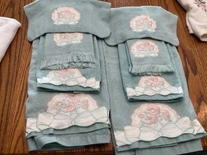 2-4 pc sets  80’s Terry cloth Towel Set Green Saturday Knight  Ribbon Satin - Picture 1 of 2