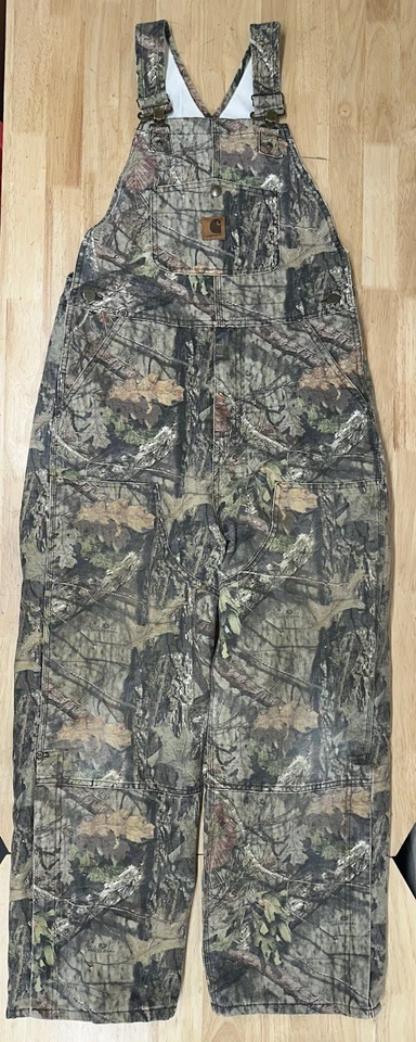 Carhartt Camo Overalls Bibs Double Knee Kids 14 Mossy Oak Break Up Country - Image 1 of 4