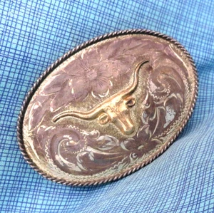 Western Longhorn Belt Buckle Sterling Silver 10k Gold Sunset Trails   .Bowman#13 - Picture 1 of 16