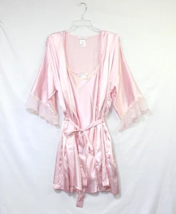 Secret Treasures Womens 1X Pink Silky Satin Chemise Robe Set Lace Trim - Picture 1 of 9