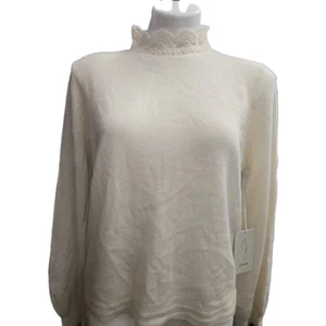 Suéter para mujer Joie cuello alto 100 % cachemir marfil falta botón  - Imagen 1 de 7