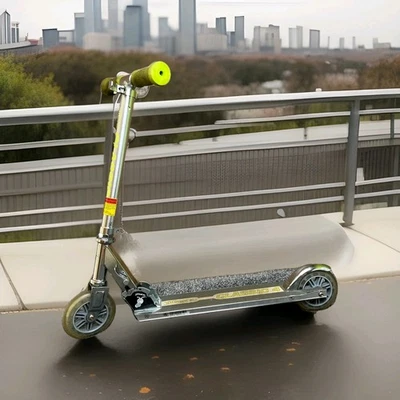 JD Bug Classic 4 Kids’ Scooter – Chrome with Green Grips – Box Included - Image 1 of 4