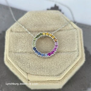 Beautiful 18kt AV White Gold Natural Rainbow Sapphire 18" Circle Necklace - Picture 1 of 7