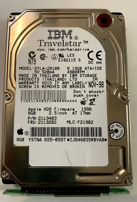 DYLA-28100, PN 21L9403, MLC F21902, IBM 8,19GB IDE 2.5 Hard Disk - Immagine 1 di 3