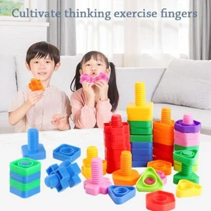 Set Educational Building Building Blocks Nut Shape Montessori Screw Bolts Toys - Picture 1 of 14