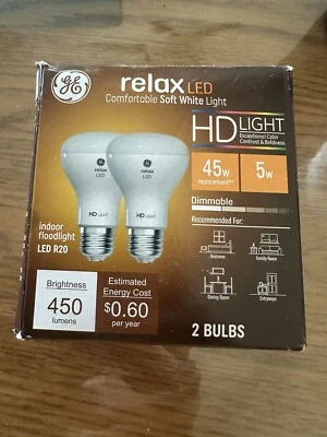GE Relax 2-Pack 45 W Equivalent Dimmable Soft White R20 LED Light Bulbs Dwk - Image 1 of 4