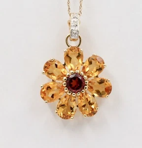 Cute Vintage 14K Yellow Gold Citrine Rubellite Floral Pendent - Picture 1 of 6