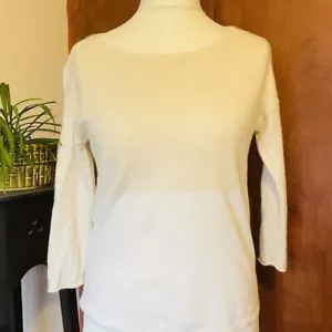 Duffy Size Small Cashmere Jumper Cream Beige Colourblock Seam Detail Soft Cosy - Picture 1 of 12