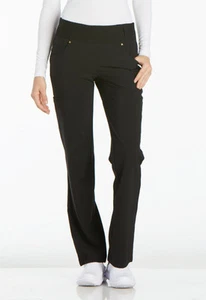 Cherokee Scrubs Mid Rise Straight Leg Pull-On Petite Pant CK002P BLK Black - Picture 1 of 5