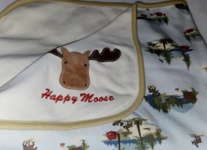 2005 Gymboree Happy Moose Outdoor Camping Tree Tent Cotton Receiving Blanket - Picture 1 of 11