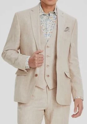 Bar III Мужская бежевый Slim-Fit льняной 2 изделия куртка брюки костюм размер 36R - Изображение 1 из 4