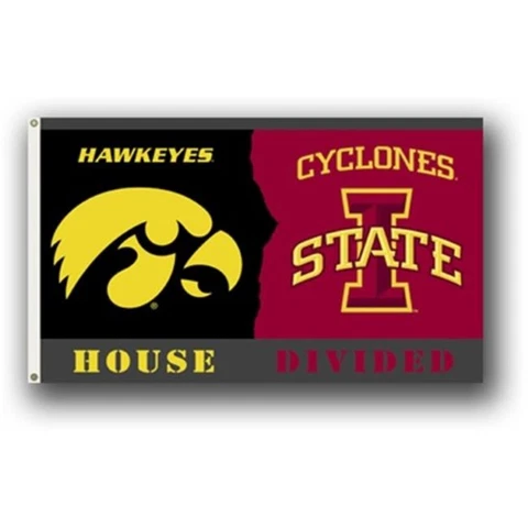 Iowa Hawkeyes vs Iowa State Cyclones House Divided Logo Rivalry Flag 3x5 FT Cover