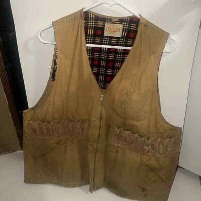 VTG SafTBak Bird Hunting Vest Mens Brown Zip Gamebird 1960s Canvas Shell Pocket - Image 1 of 4