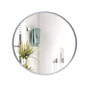 Wall Mirror Round Silver Frame 50cm Wide Minimalist Design MDF Back Wall Mounted - Picture 1 of 5