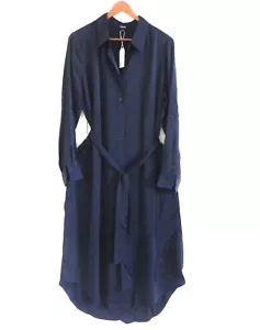 Ador Shirt/Maxi Dress Satin Roll-Tab/Long Sleeve Tie Belted Button Up Relaxed L - Picture 1 of 9