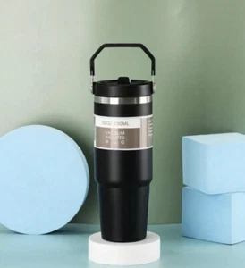 Portable Car Cup Stainless Steel Insulated Cup with Straw and Handle Double Wall - Picture 1 of 4